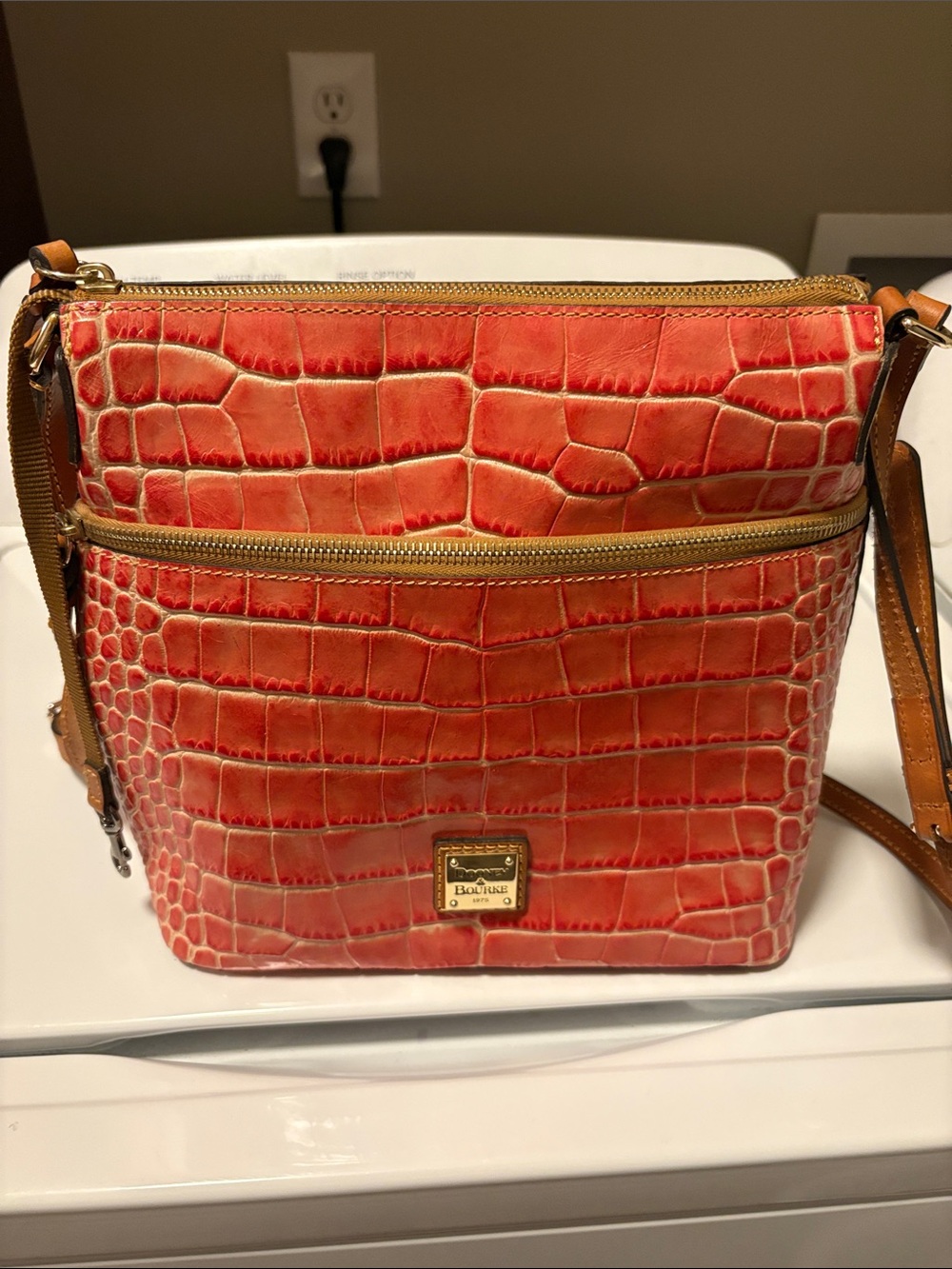 Dooney & Bourke Red-Orange Croc-Embossed Crossbody Bag